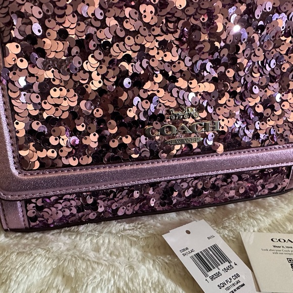 NWT Coach Sequined Bling Square Flip Clutch Pink Metallic Rare $298 - Picture 8 of 11